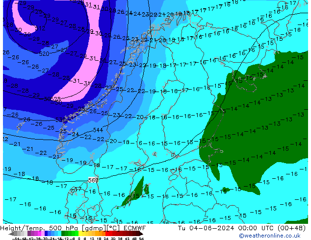 Z500/Rain (+SLP)/Z850 ECMWF Tu 04.06.2024 00 UTC