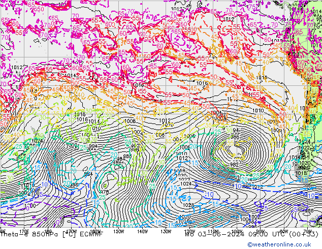 Theta-e 850hPa ECMWF Mo 03.06.2024 09 UTC