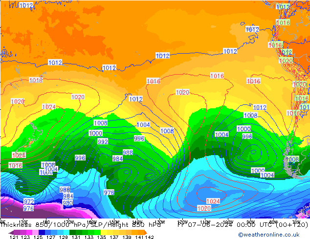 Thck 850-1000 hPa ECMWF Sex 07.06.2024 00 UTC