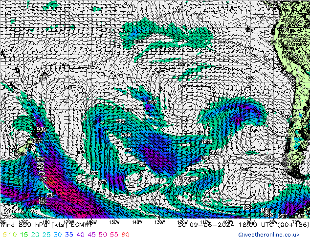 Vento 850 hPa ECMWF dom 09.06.2024 18 UTC