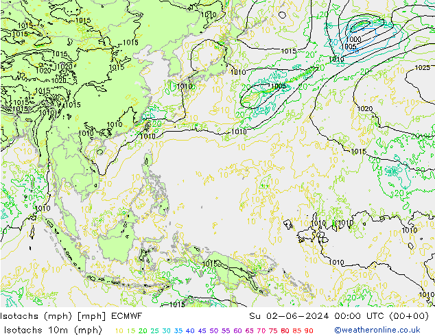 Isotachs (mph) ECMWF  02.06.2024 00 UTC