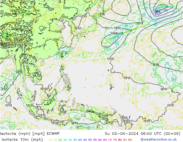 Isotaca (mph) ECMWF dom 02.06.2024 06 UTC