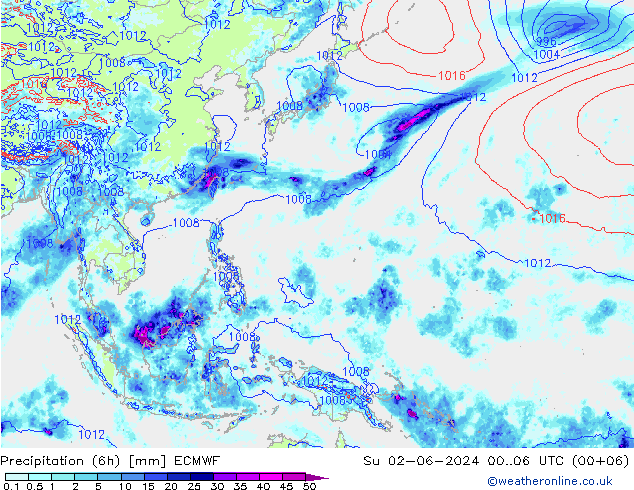 Z500/Rain (+SLP)/Z850 ECMWF Dom 02.06.2024 06 UTC