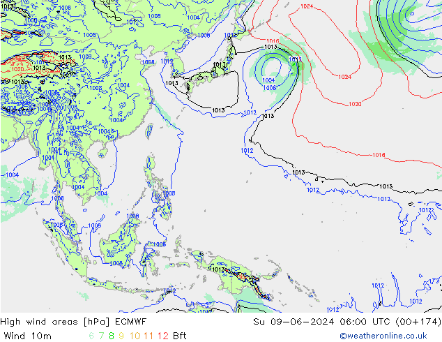 High wind areas ECMWF Su 09.06.2024 06 UTC