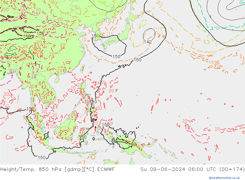 Height/Temp. 850 hPa ECMWF dom 09.06.2024 06 UTC
