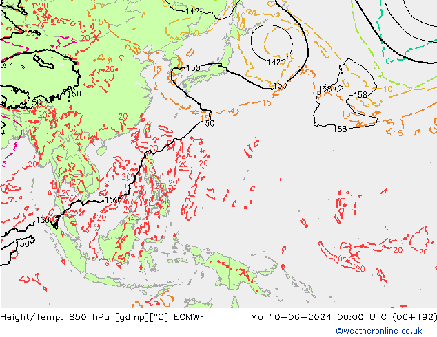 Z500/Rain (+SLP)/Z850 ECMWF lun 10.06.2024 00 UTC