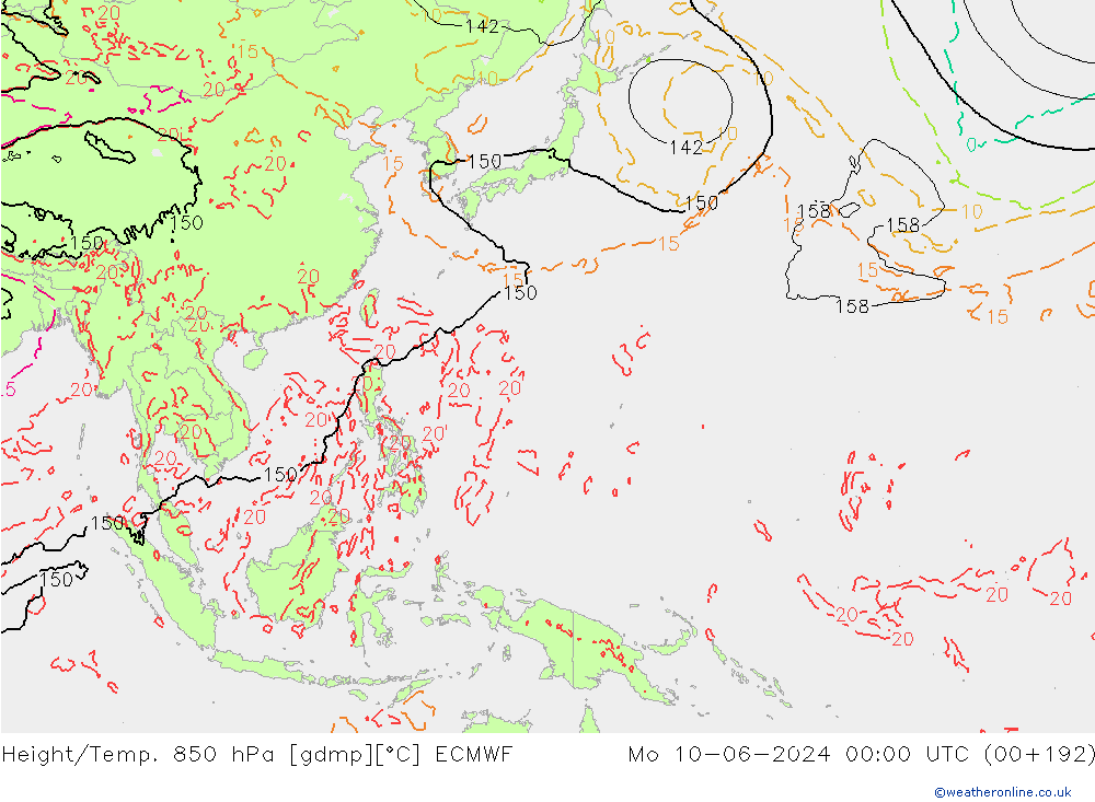 Z500/Rain (+SLP)/Z850 ECMWF Po 10.06.2024 00 UTC