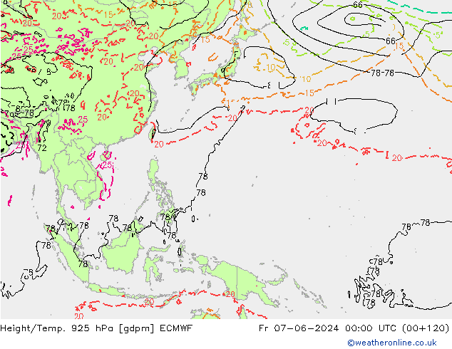 Height/Temp. 925 hPa ECMWF Fr 07.06.2024 00 UTC