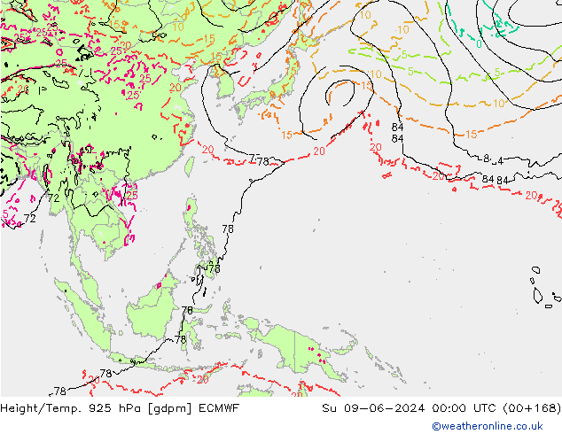 Yükseklik/Sıc. 925 hPa ECMWF Paz 09.06.2024 00 UTC