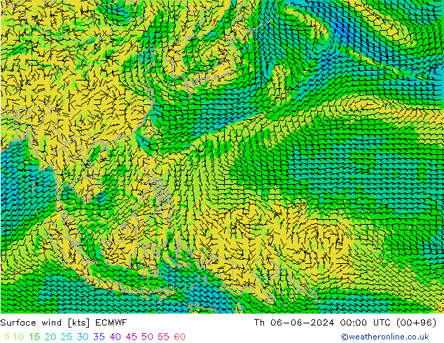 Surface wind ECMWF Th 06.06.2024 00 UTC