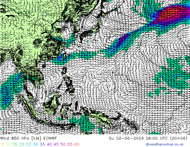 Wind 850 hPa ECMWF Su 02.06.2024 06 UTC