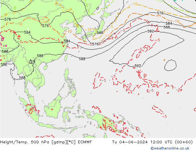 Z500/Rain (+SLP)/Z850 ECMWF wto. 04.06.2024 12 UTC