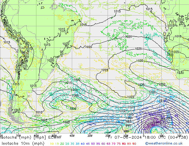 Isotachs (mph) ECMWF  07.06.2024 18 UTC