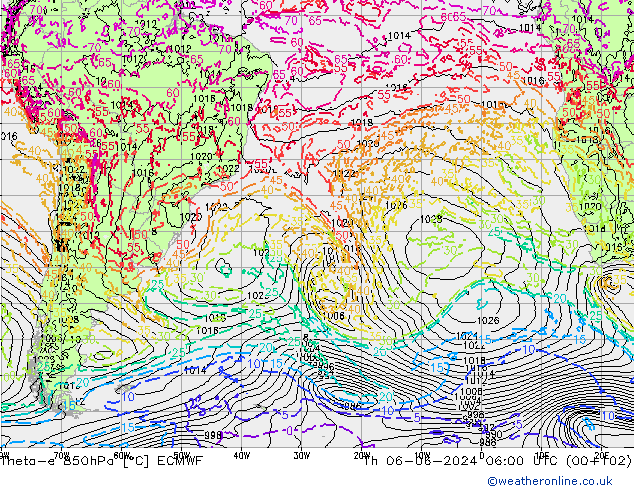 Theta-e 850hPa ECMWF Th 06.06.2024 06 UTC