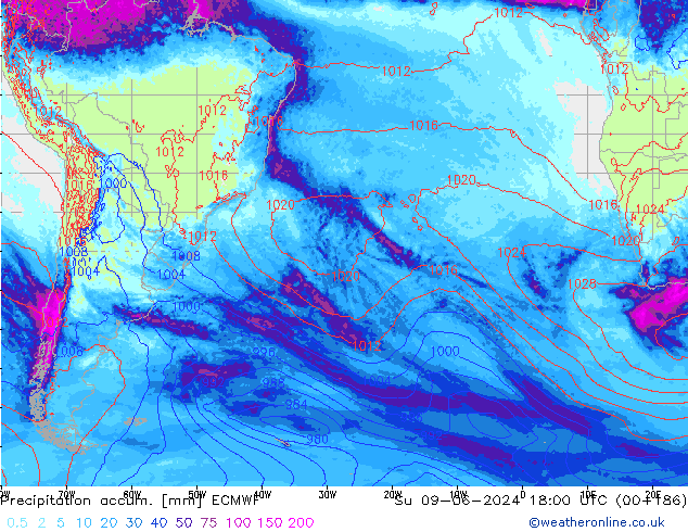 Precipitation accum. ECMWF dom 09.06.2024 18 UTC