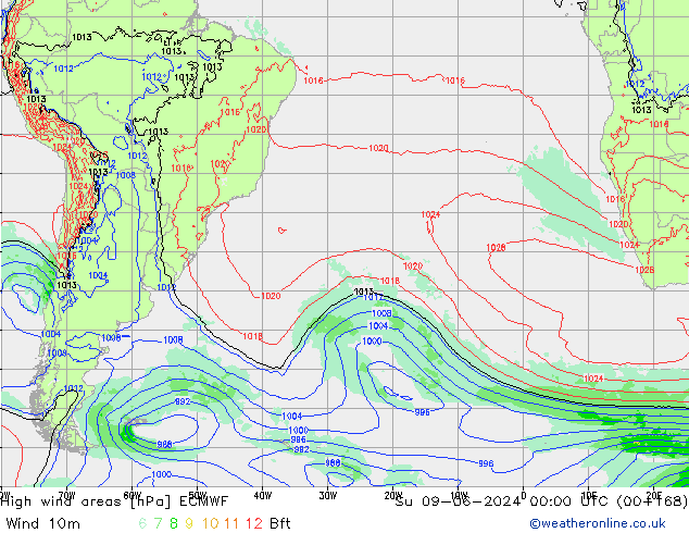 High wind areas ECMWF Dom 09.06.2024 00 UTC