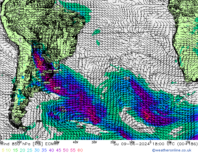 Vento 850 hPa ECMWF dom 09.06.2024 18 UTC