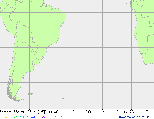 Linha de corrente 500 hPa ECMWF Sex 07.06.2024 00 UTC