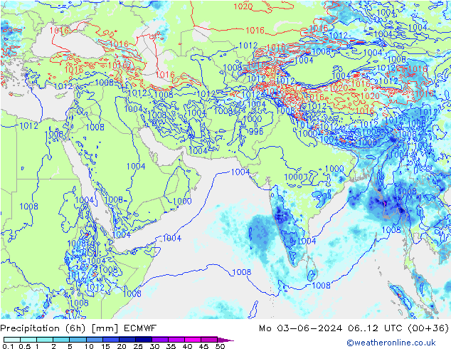 Yağış (6h) ECMWF Pzt 03.06.2024 12 UTC
