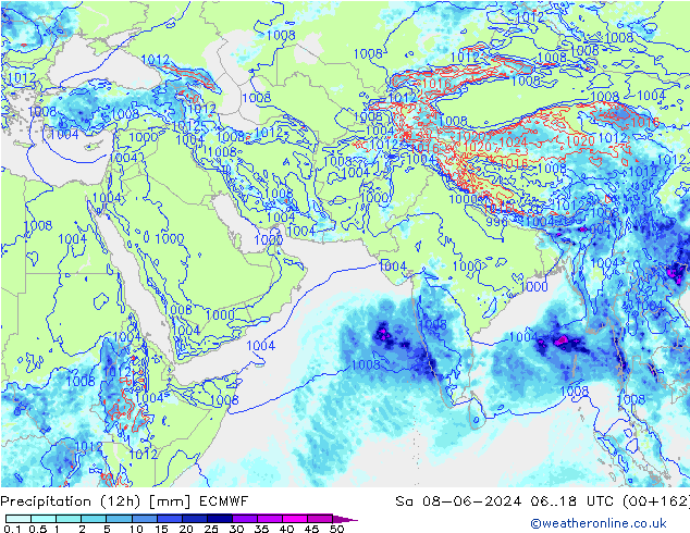 Precipitation (12h) ECMWF Sa 08.06.2024 18 UTC