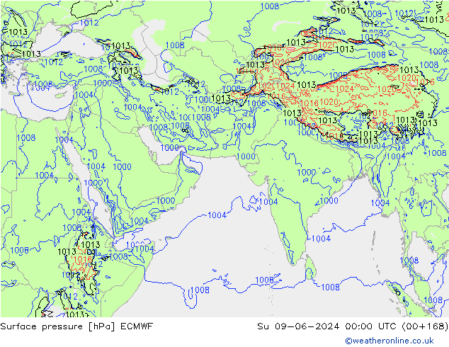 Presión superficial ECMWF dom 09.06.2024 00 UTC