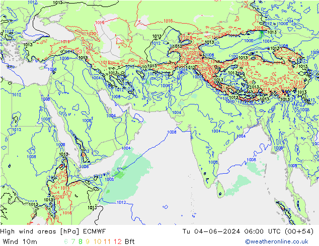 yüksek rüzgarlı alanlar ECMWF Sa 04.06.2024 06 UTC