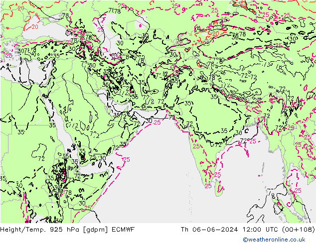 Yükseklik/Sıc. 925 hPa ECMWF Per 06.06.2024 12 UTC