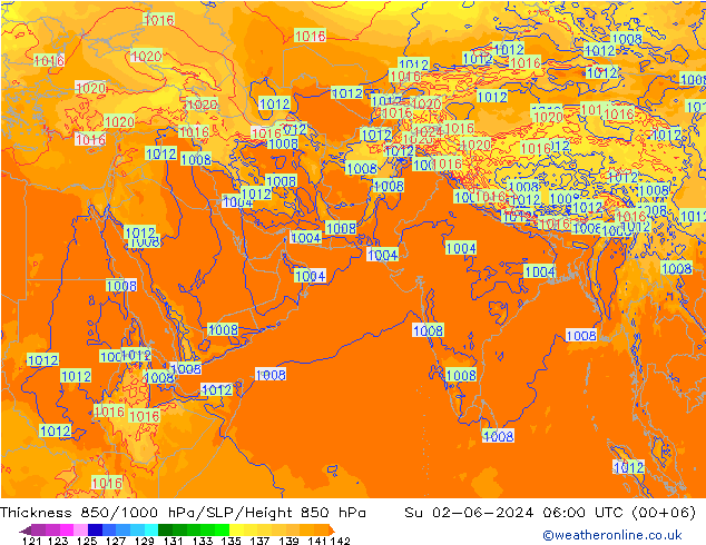 Thck 850-1000 hPa ECMWF Su 02.06.2024 06 UTC