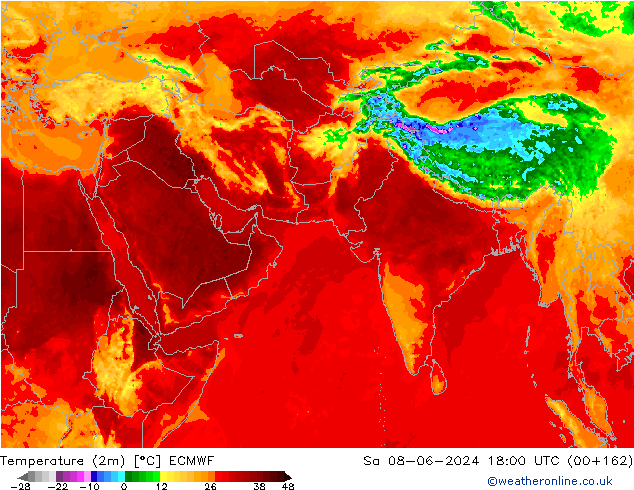 Temperature (2m) ECMWF Sa 08.06.2024 18 UTC