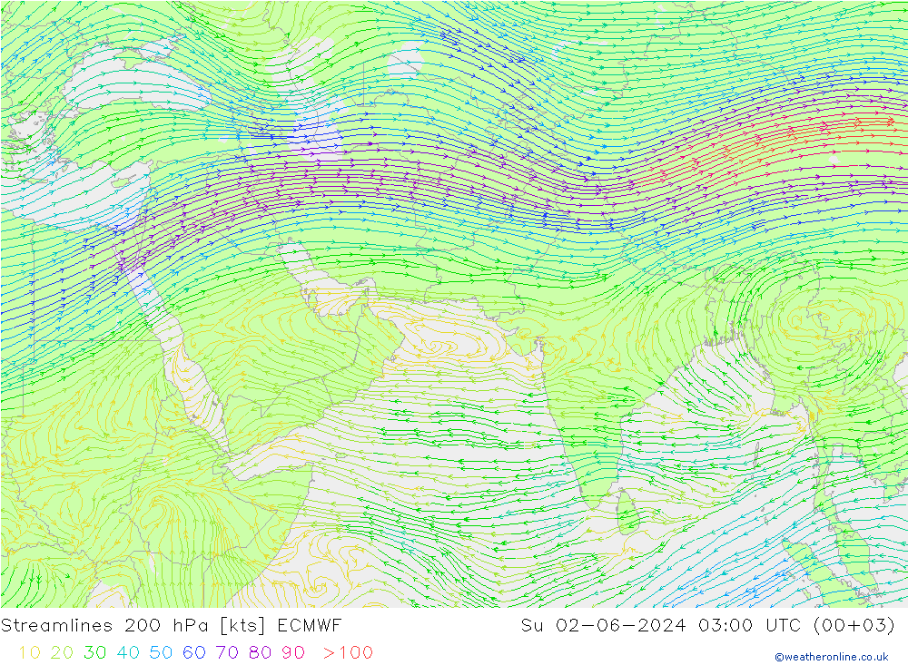 风 200 hPa ECMWF 星期日 02.06.2024 03 UTC