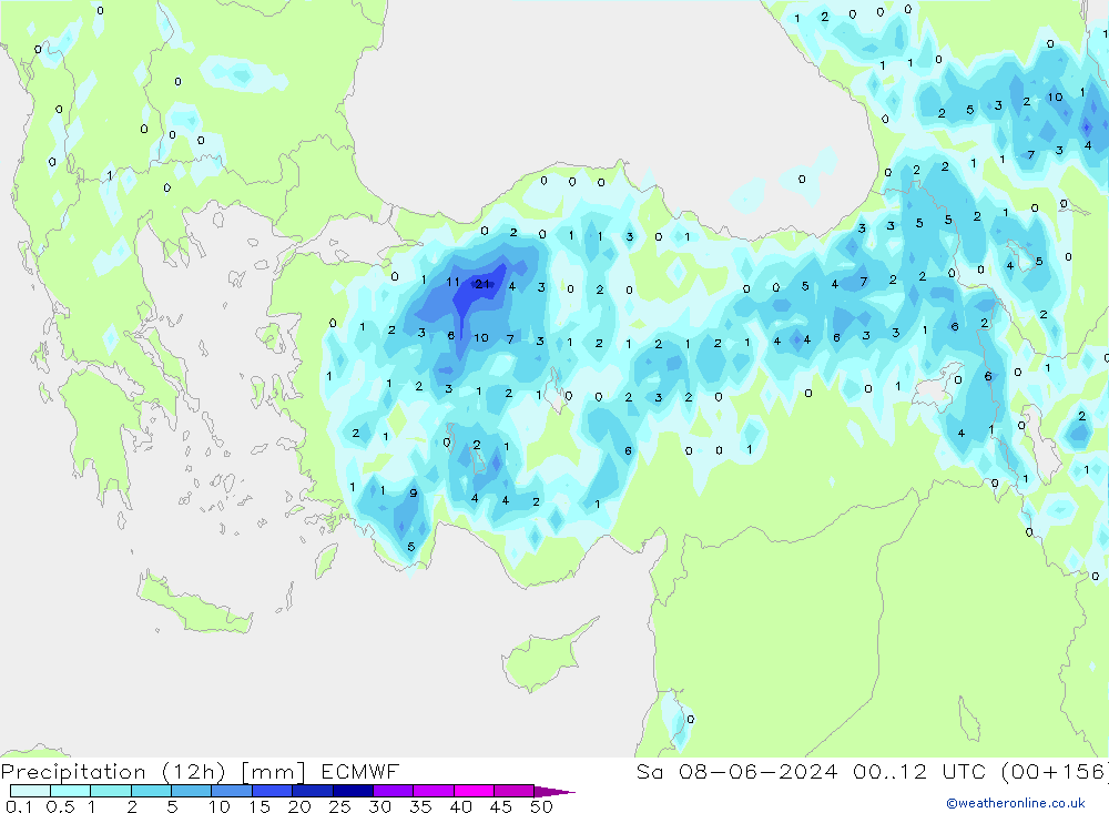 Precipitation (12h) ECMWF Sa 08.06.2024 12 UTC
