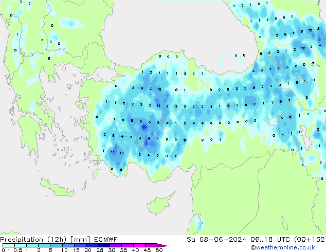 Precipitazione (12h) ECMWF sab 08.06.2024 18 UTC