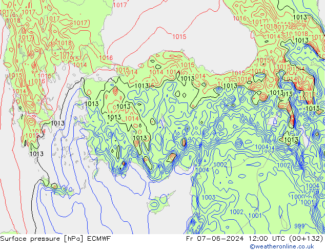 Presión superficial ECMWF vie 07.06.2024 12 UTC