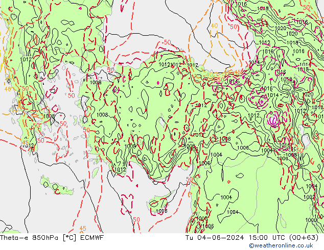 Theta-e 850hPa ECMWF Di 04.06.2024 15 UTC