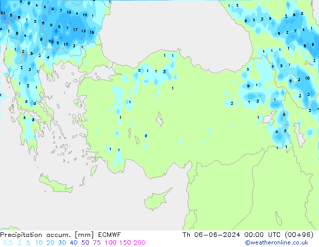 Totale neerslag ECMWF do 06.06.2024 00 UTC