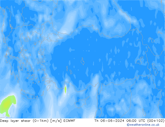 Deep layer shear (0-1km) ECMWF Per 06.06.2024 06 UTC