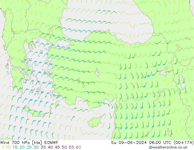 Rüzgar 700 hPa ECMWF Paz 09.06.2024 06 UTC