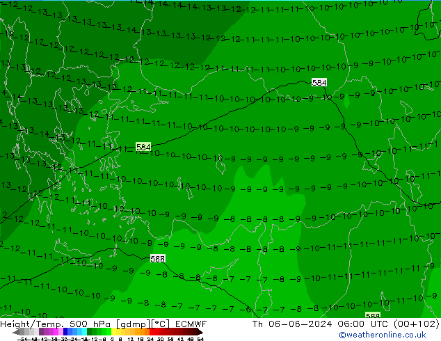 Z500/Rain (+SLP)/Z850 ECMWF jue 06.06.2024 06 UTC