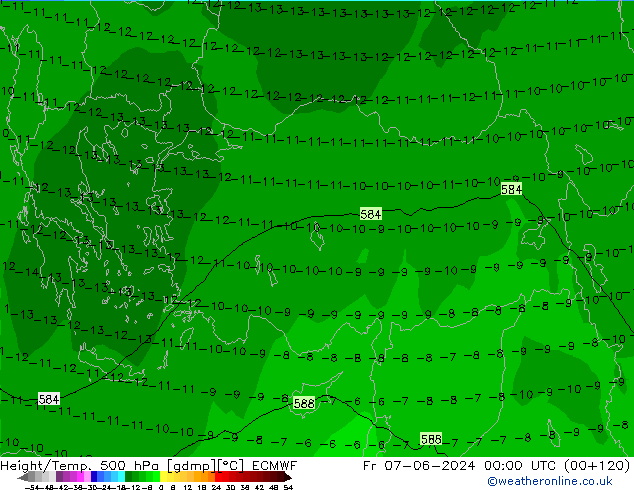 Height/Temp. 500 hPa ECMWF Sex 07.06.2024 00 UTC