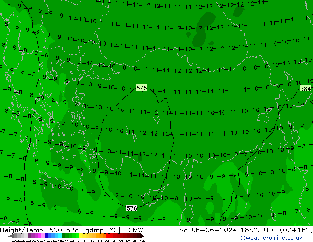 Height/Temp. 500 hPa ECMWF sab 08.06.2024 18 UTC