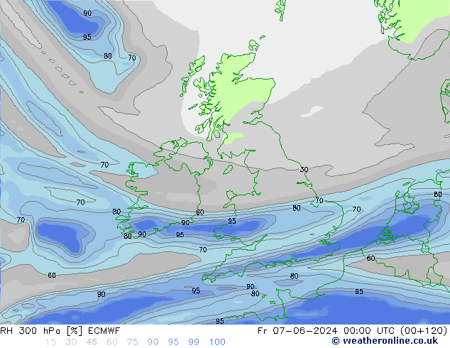 Humedad rel. 300hPa ECMWF vie 07.06.2024 00 UTC