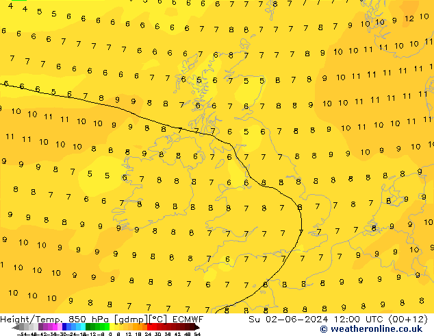 Z500/Rain (+SLP)/Z850 ECMWF dom 02.06.2024 12 UTC