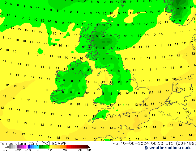 Sıcaklık Haritası (2m) ECMWF Pzt 10.06.2024 06 UTC