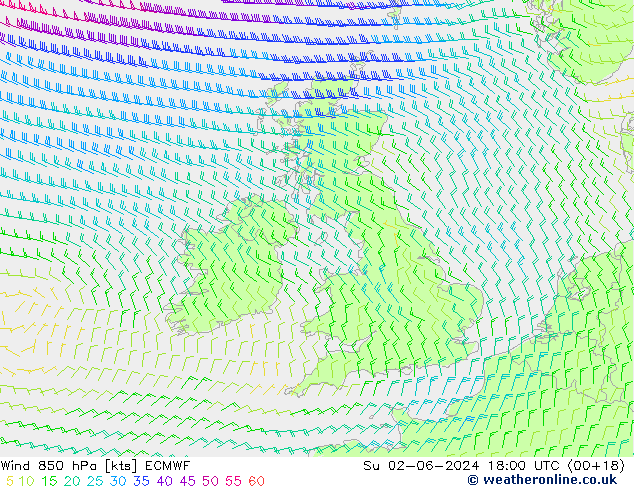 Viento 850 hPa ECMWF dom 02.06.2024 18 UTC