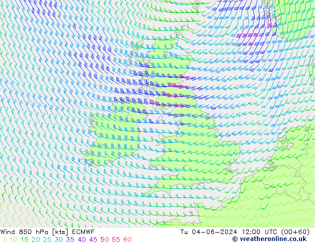 ветер 850 гПа ECMWF вт 04.06.2024 12 UTC