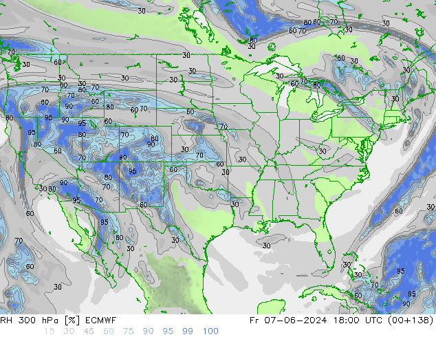 RH 300 hPa ECMWF Sex 07.06.2024 18 UTC