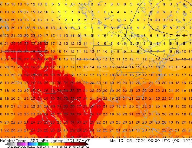 Géop./Temp. 850 hPa ECMWF lun 10.06.2024 00 UTC