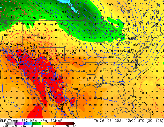 SLP/Temp. 850 hPa ECMWF jue 06.06.2024 12 UTC