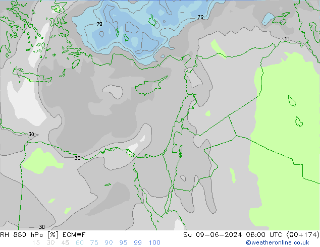 RH 850 hPa ECMWF Ne 09.06.2024 06 UTC