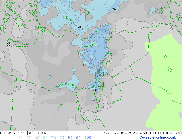 RH 925 hPa ECMWF Ne 09.06.2024 06 UTC